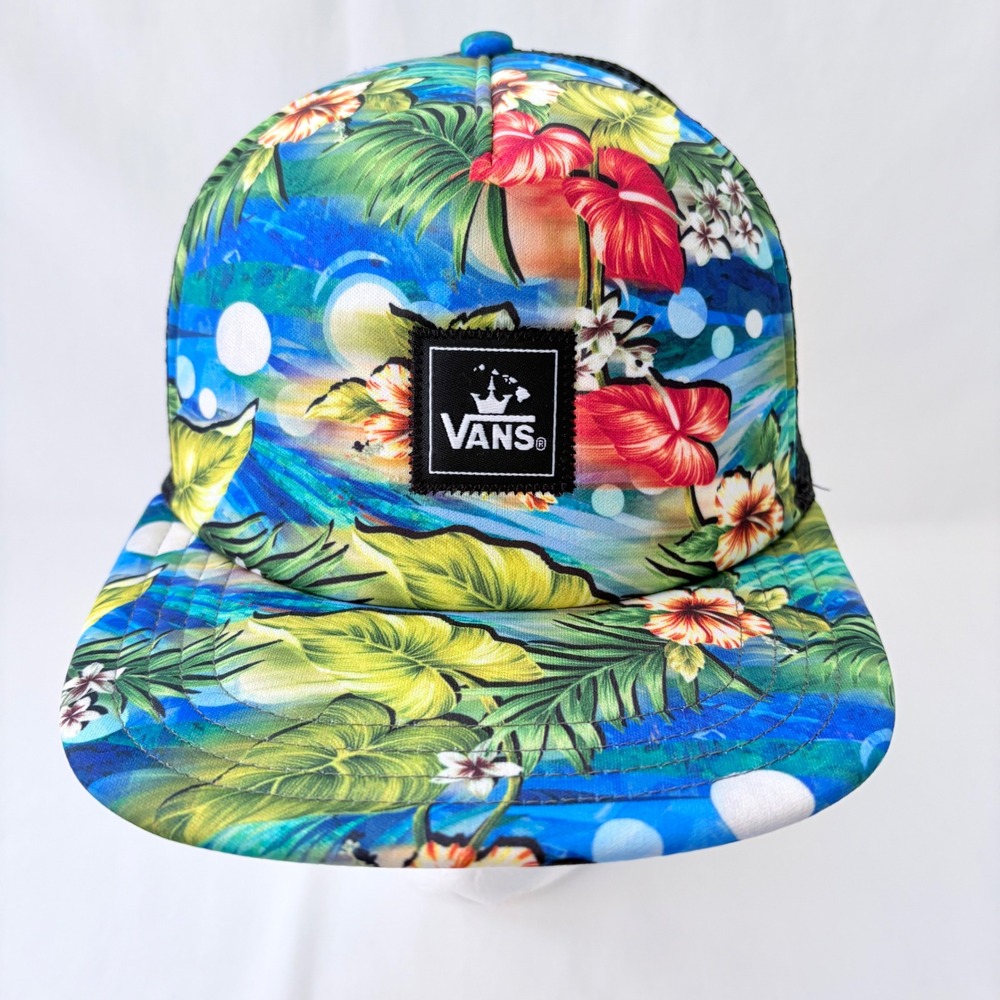 Vans Multicolor Tropical Floral Mesh Snapback Trucker Hat Flat Brim Surf